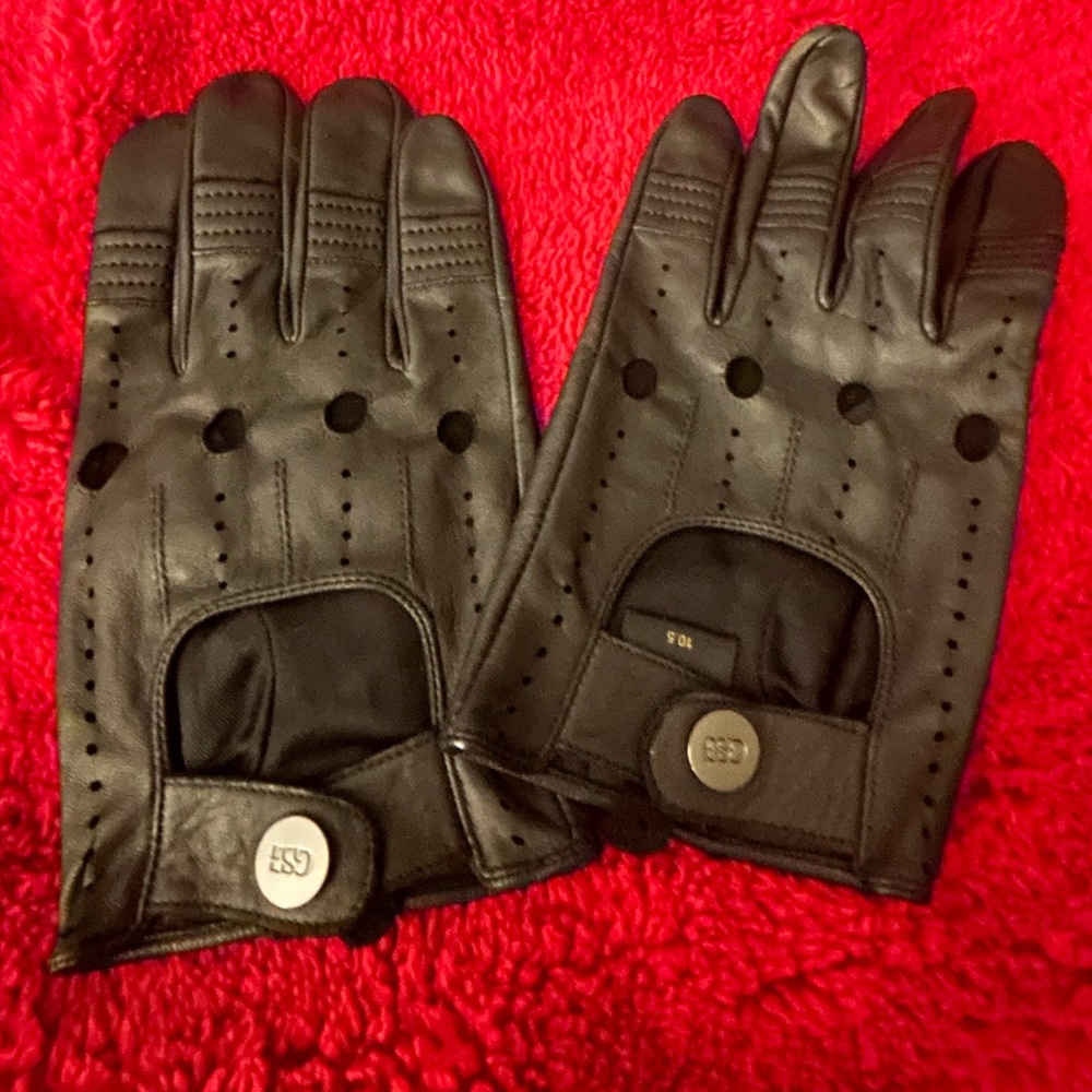 GSG Men Geniune Leather Black Driving Gloves NWOT size 10.5